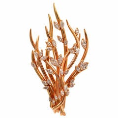 Retro Diamond Gold Branch Tree Pin