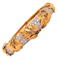Lady's Platinum Yellow Gold Diamond Leaf Bracelet Wristwatch