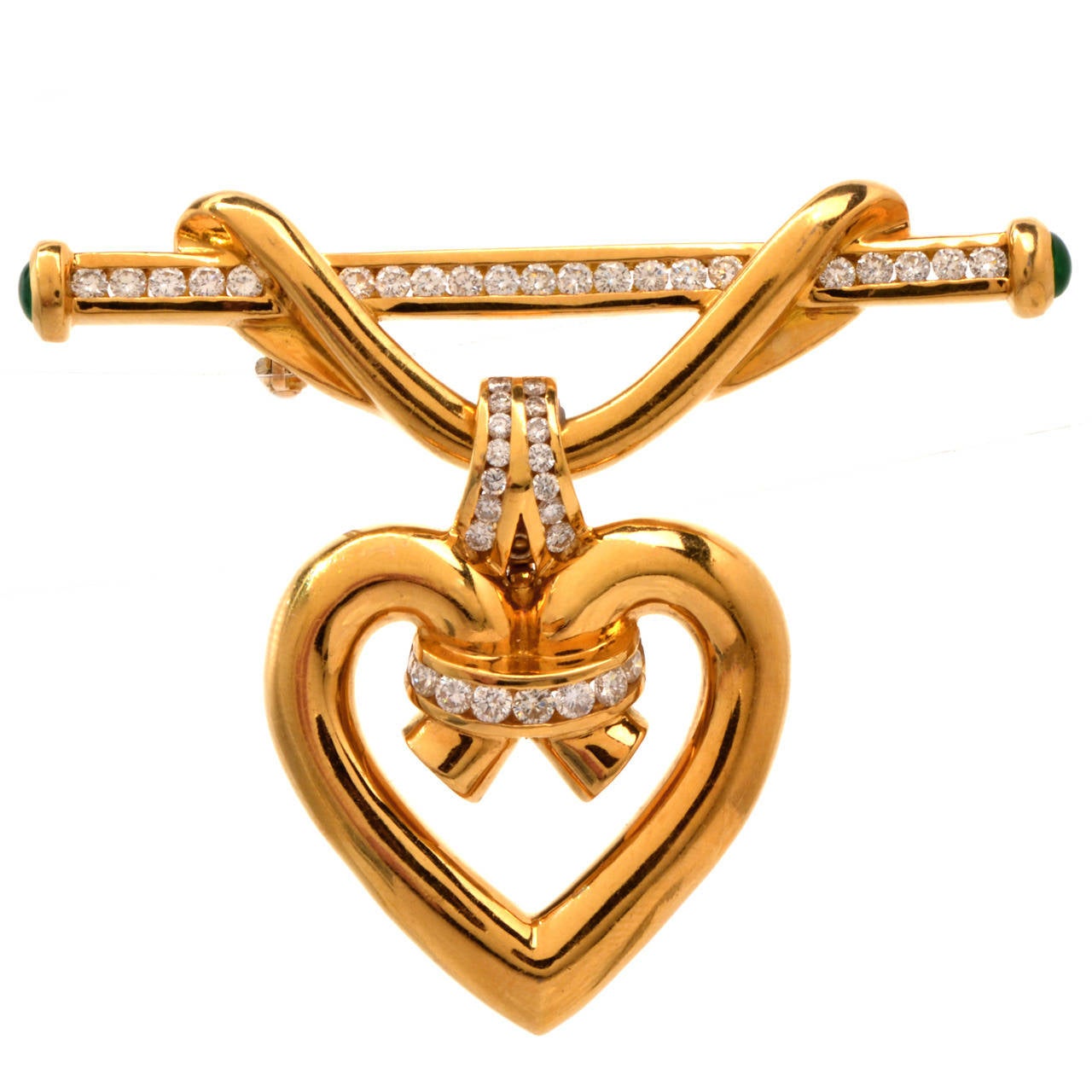 Krypell Emerald Diamond Gold Heart Pendant Brooch Pin