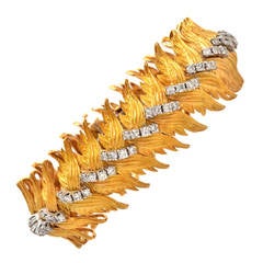 Sparkling Diamond Textured Gold Wide Bracelet