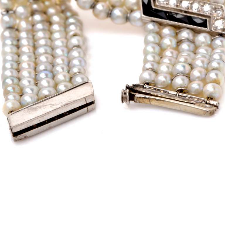 Cultured Pearl Diamond Black Onyx Platinum Bracelet 1