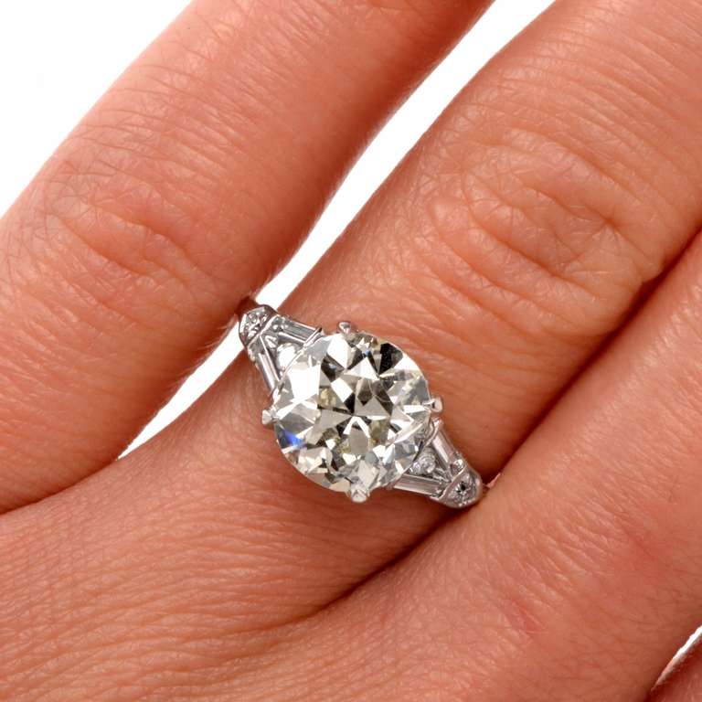 European Cut Diamond Platinum Engagement Ring 3