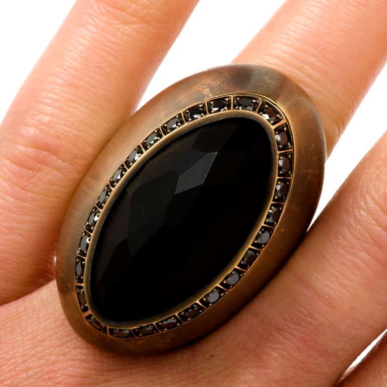 Women's Preziosismi Obsidian Black Diamond Gold Ring