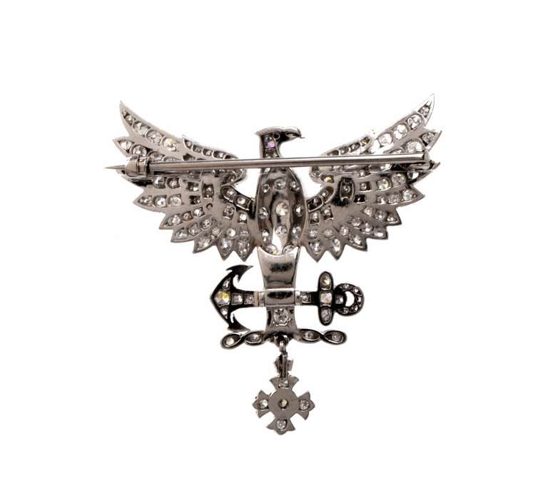 Women's European Diamond Ruby Platinum Eagle Brooch