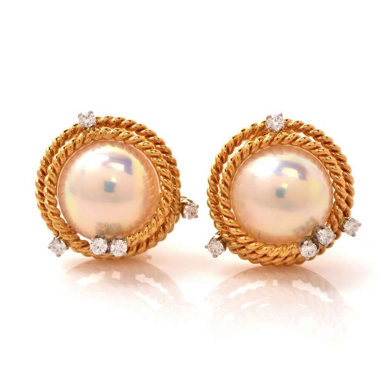 These Tiffany & Co. Pearl & diamond clip earrings are a creation of the late Jean Schlumberger. He was a renowned French artist and designer from Alsace who created numerous pieces for Tiffany & Co. which gained world-wide popularity. These earrings