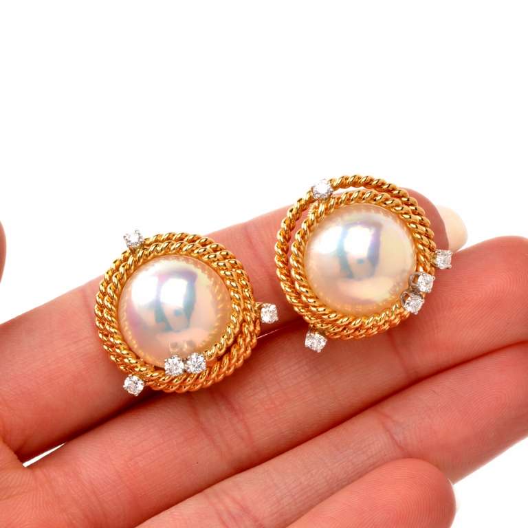 Tiffany & Co. Jean Schlumberger Pearl Diamond Gold Clip Earrings 2