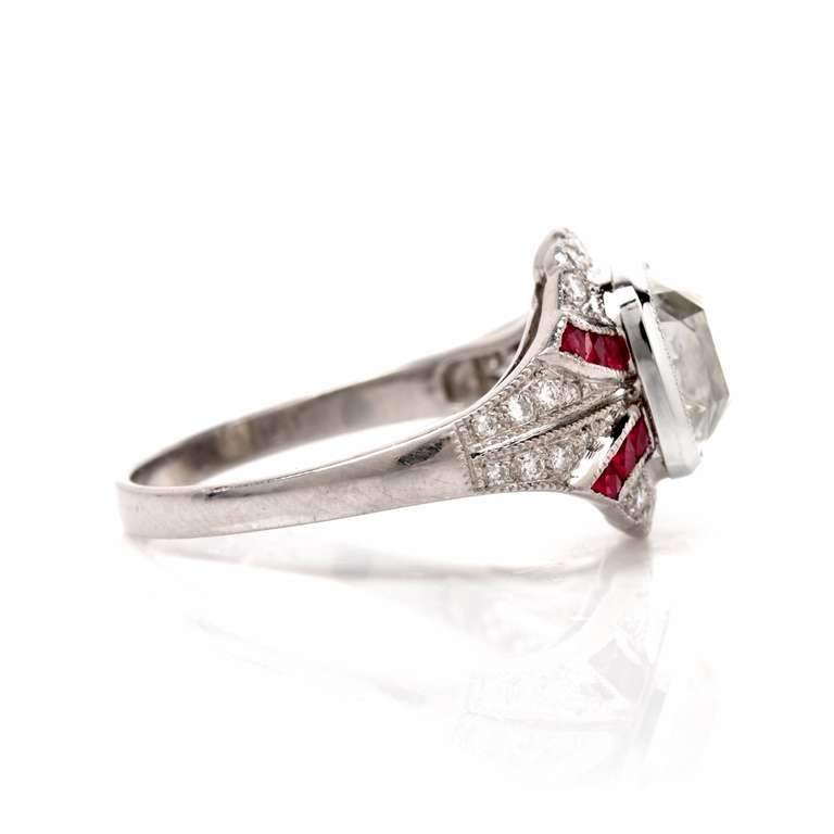 Women's Cushion-cut Diamond & Ruby Platinum Engagement Ring