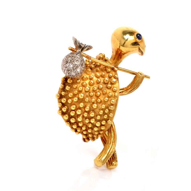 Women's Gold Diamond Sapphire Turtle Brooch