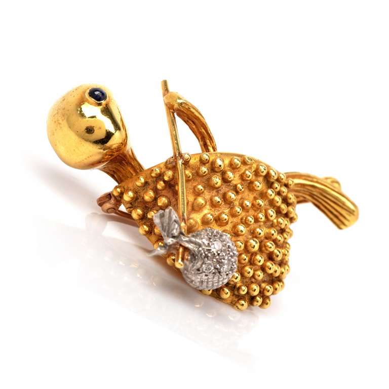 Gold Diamond Sapphire Turtle Brooch 3