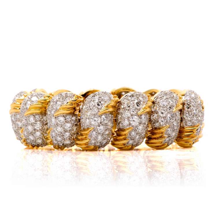 Hammerman Brothers Pavé Diamond Platinum Gold Link Bracelet In Excellent Condition In Miami, FL