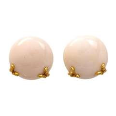 Henry Dunay Coral Diamond Gold Clip Back Earrings