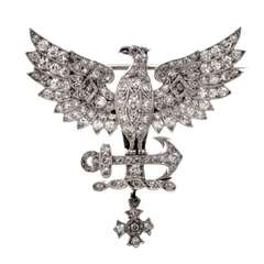 Antique European Diamond Ruby Platinum Eagle Brooch