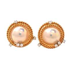 Tiffany & Co. Jean Schlumberger Pearl Diamond Gold Clip Earrings