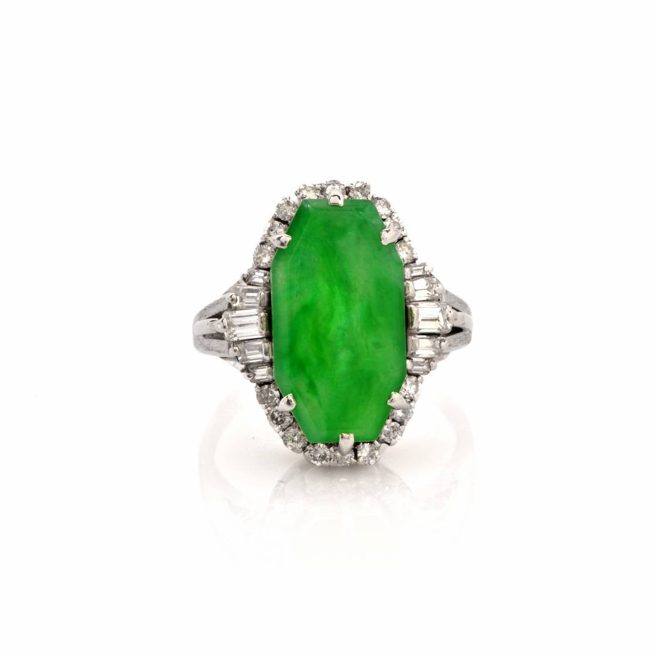 Women's GIA Certified Natural Untreated Green Jadeite Diamond Platinum Cocktail Ring
