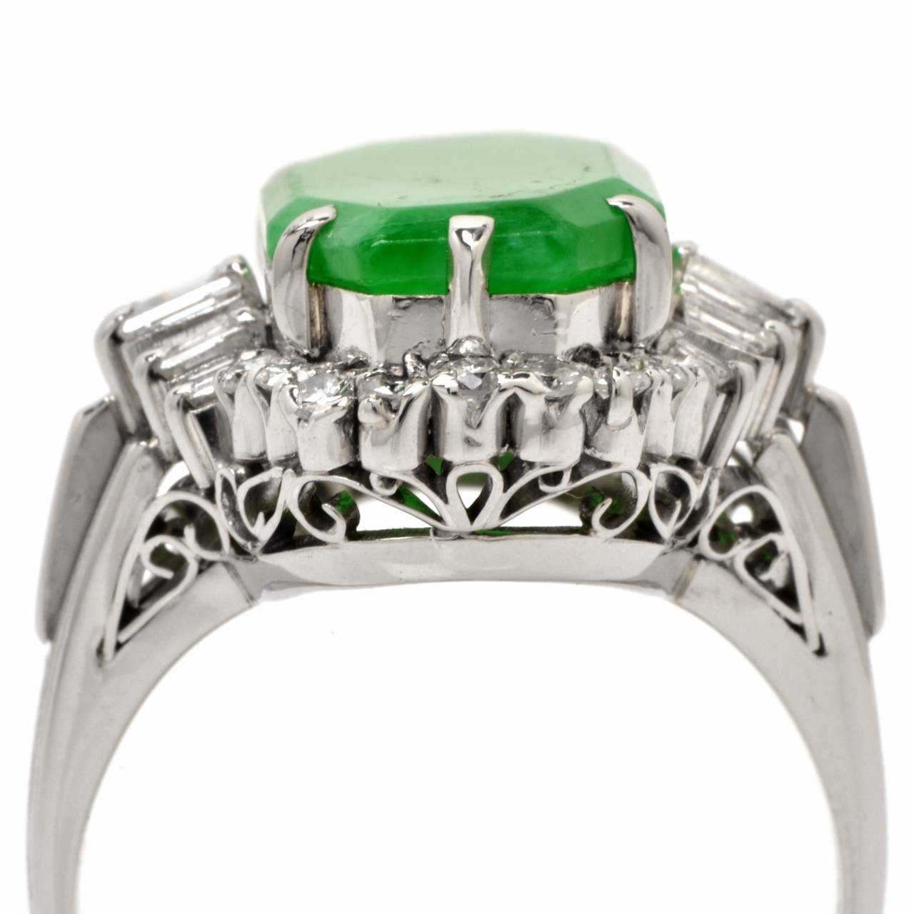 GIA Certified Natural Untreated Green Jadeite Diamond Platinum Cocktail Ring 4