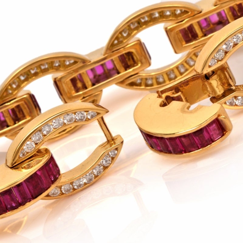 Charles Krypell Diamond Ruby Gold Link Bracelet 2