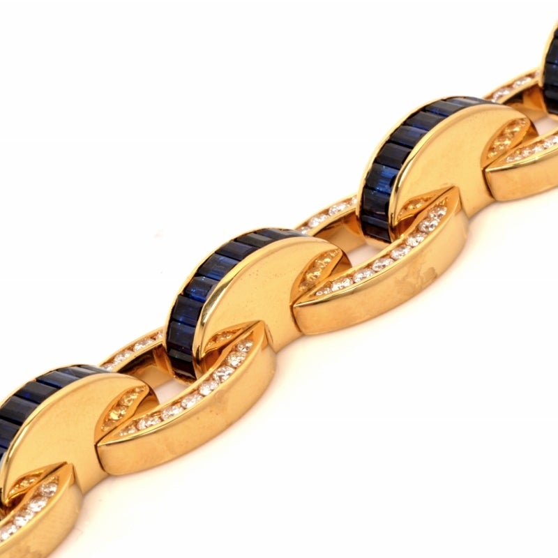 Women's Charles Krypell Diamond Sapphire Gold Link Bracelet