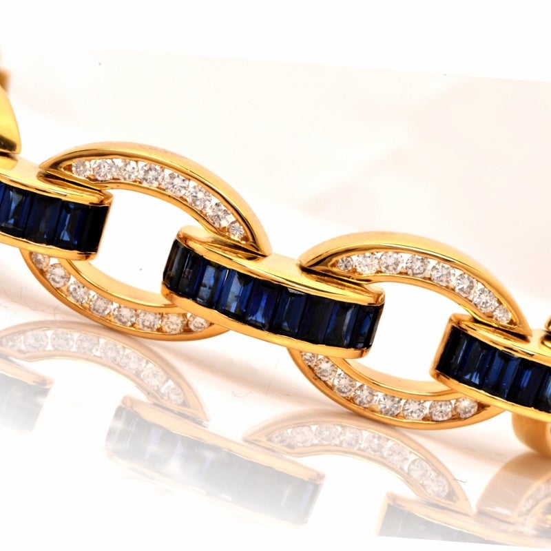 Charles Krypell Diamond Sapphire Gold Link Bracelet 1