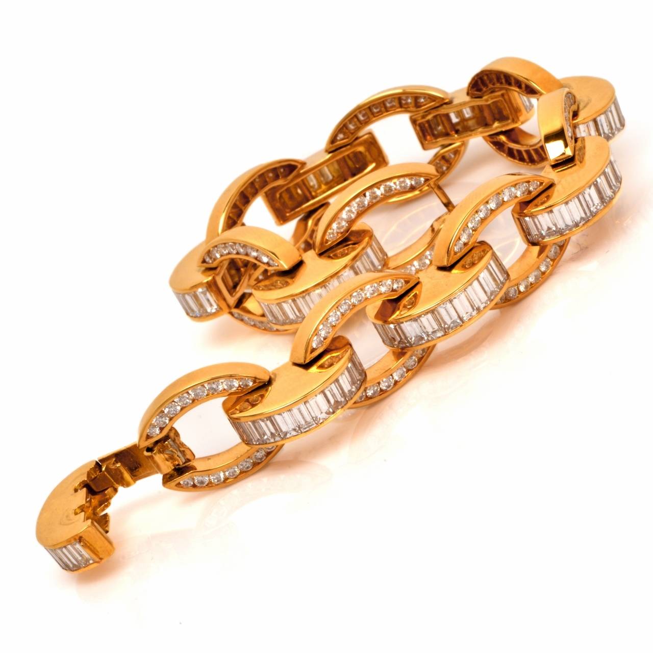 Women's Magnificent Charles Krypell Baguette Diamond Gold Link Bracelet