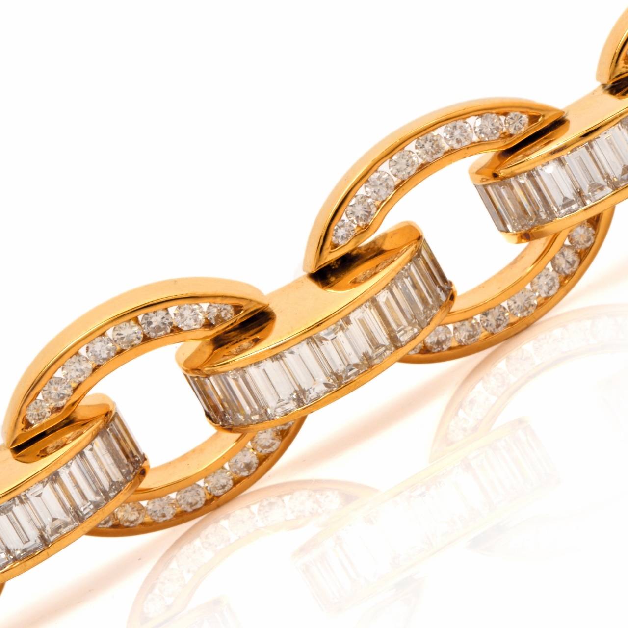 Magnificent Charles Krypell Baguette Diamond Gold Link Bracelet 1