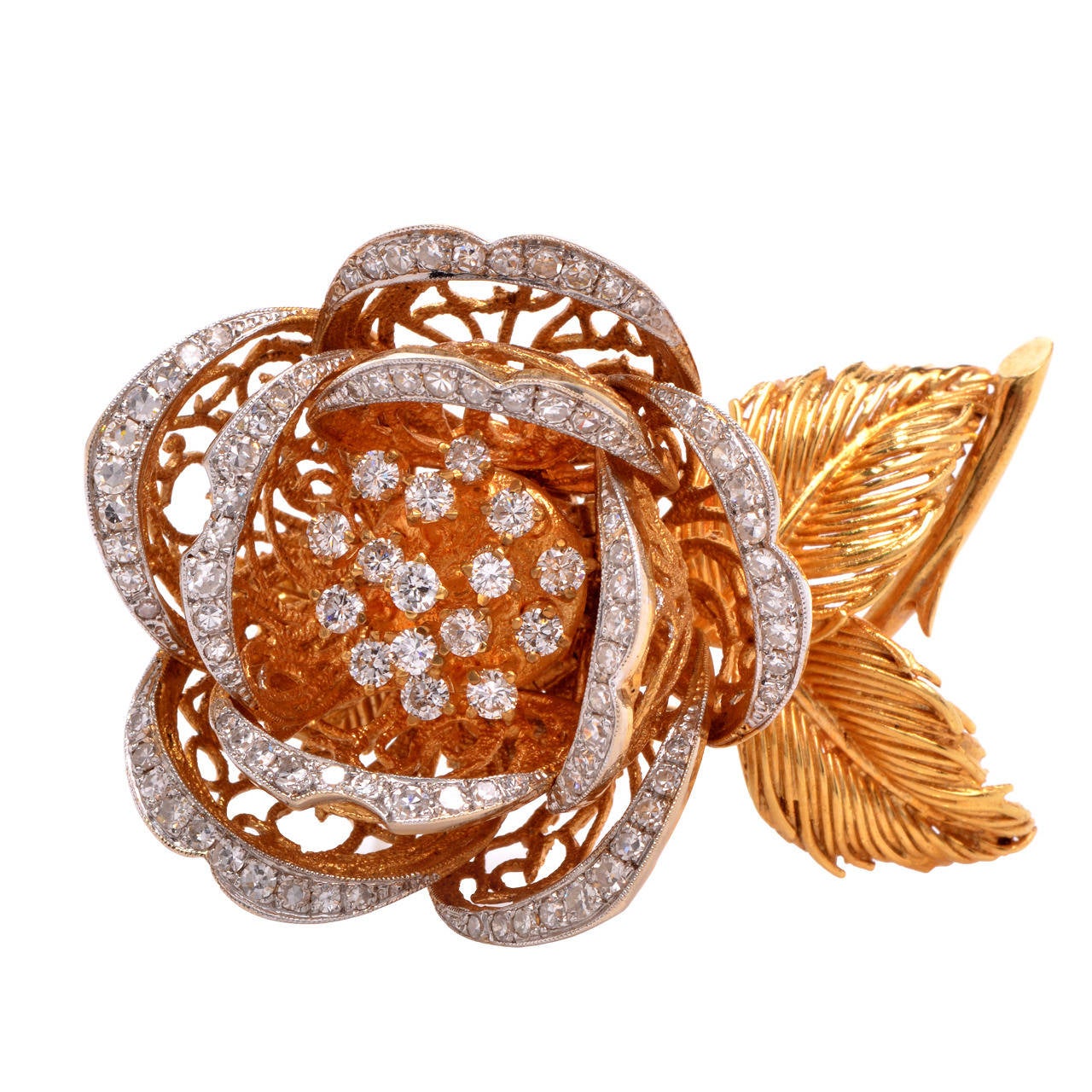 Hammerman Brothers  Diamond Gold Blooming Flower Pin