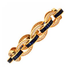 Charles Krypell Diamond Sapphire Gold Link Bracelet