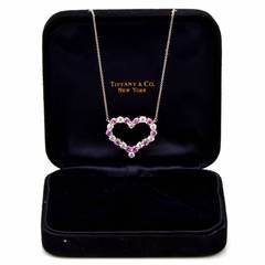 Tiffany & Co.  Diamond Pink Sapphire Heart Pendant Platinum Necklace