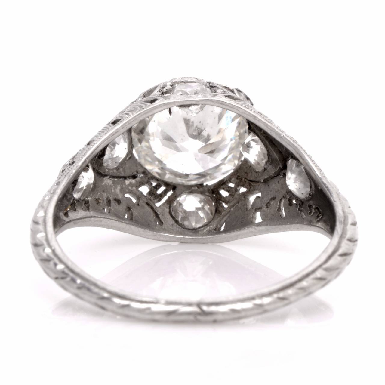 Women's Art Deco 2.77 Carat Diamond Platinum Filigree Engagement Ring