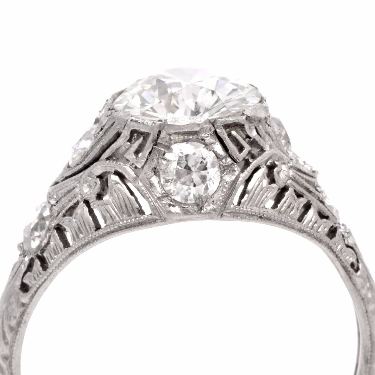 Art Deco 2.77 Carat Diamond Platinum Filigree Engagement Ring 1