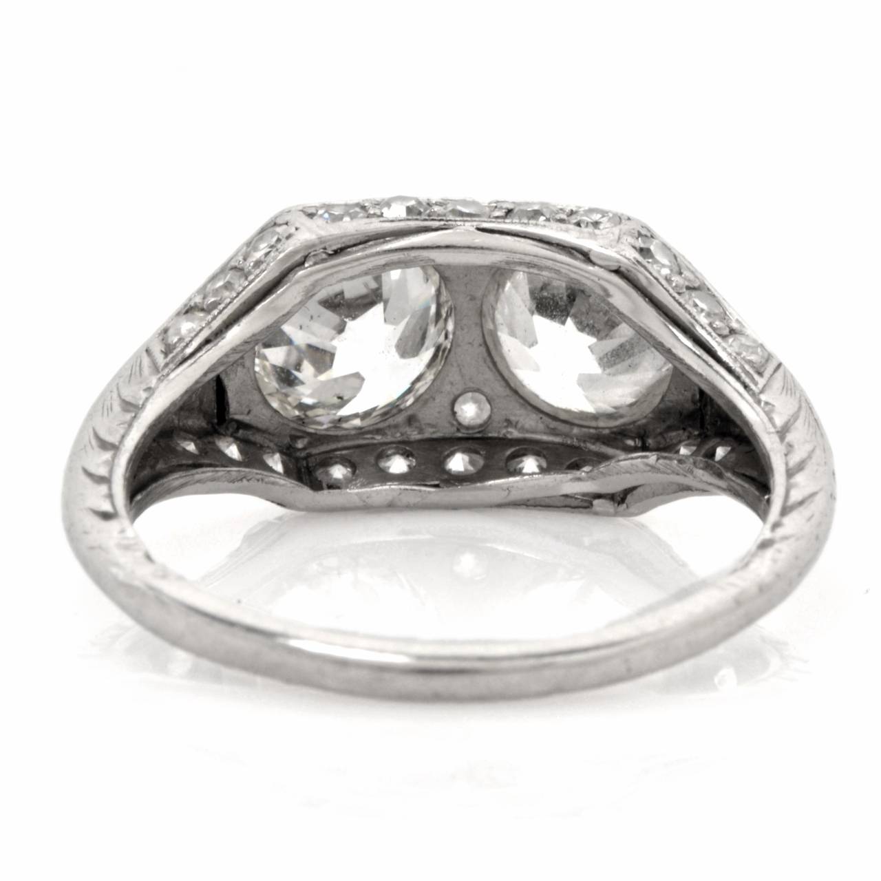 Antique Art Deco Double Diamond Platinum Engagement Ring 1