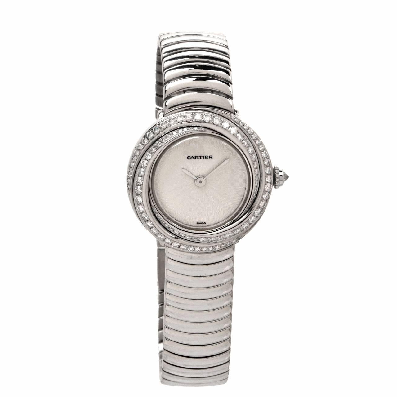 Cartier Lady's White Gold Diamond Trinity Quartz Wristwatch Ref 2444 at
