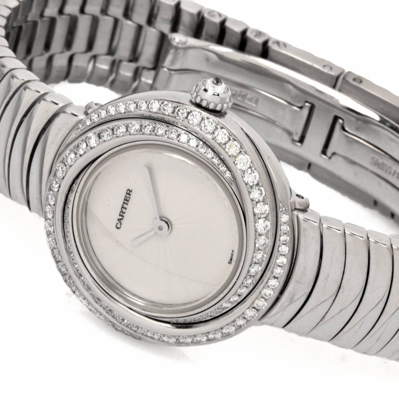 Women's Cartier Lady's White Gold Diamond Trinity Quartz Wristwatch Ref 2444