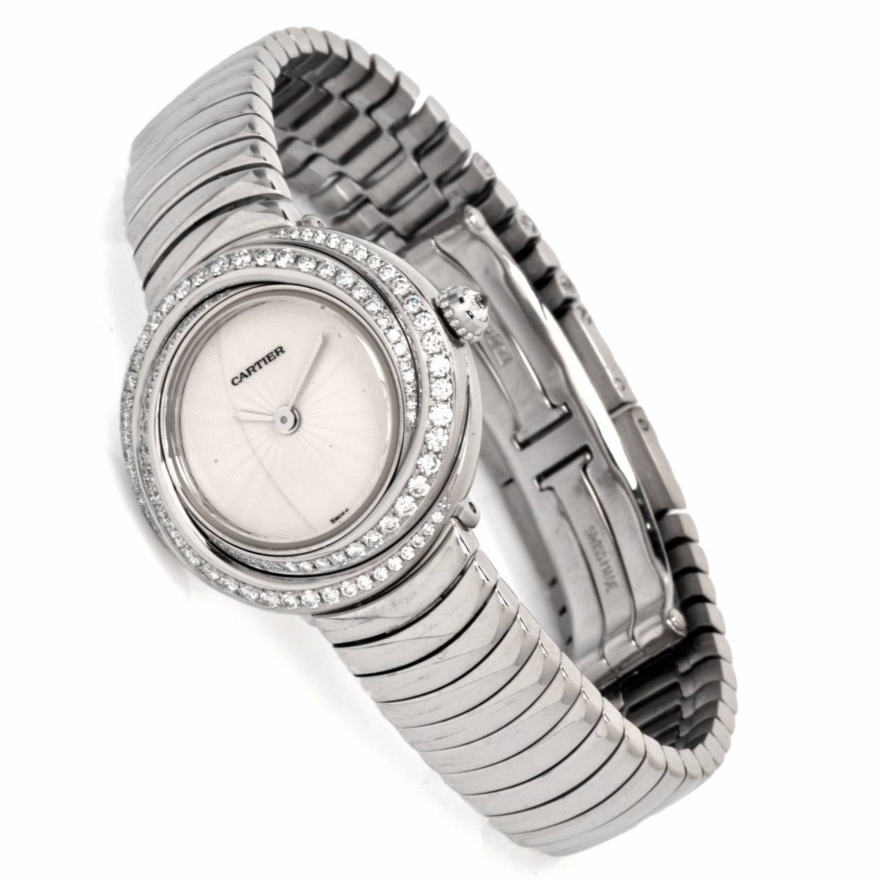 Cartier Lady's White Gold Diamond Trinity Quartz Wristwatch Ref 2444 In Excellent Condition In Miami, FL