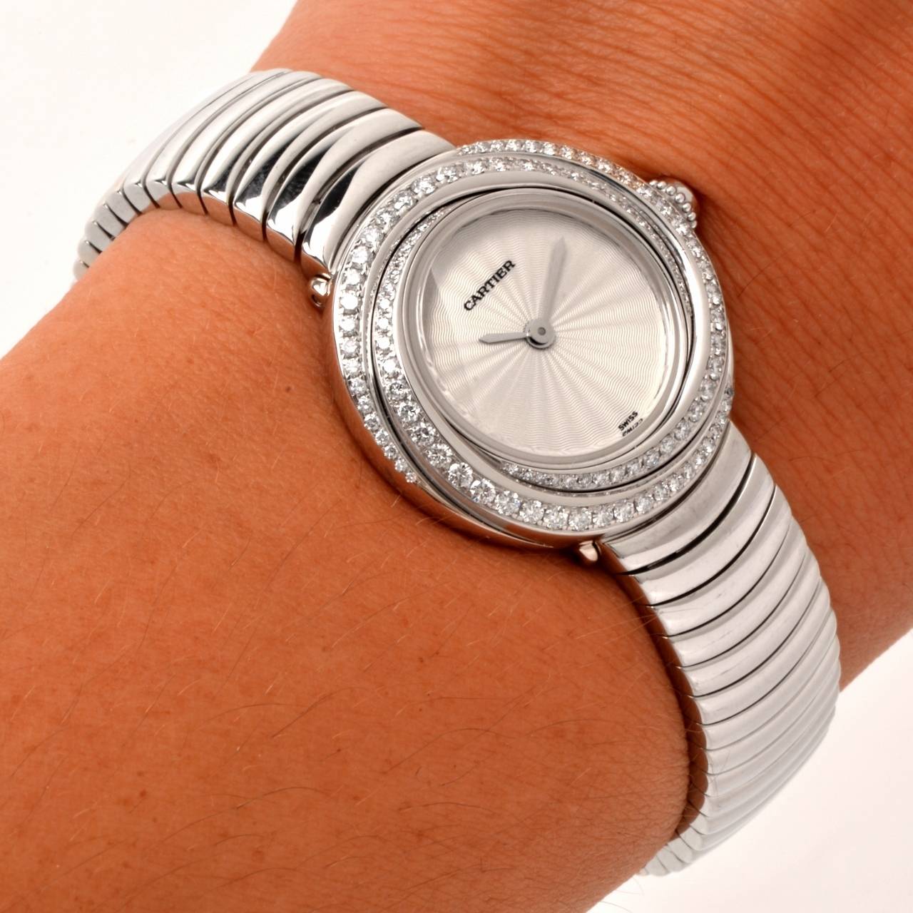 Cartier Lady's White Gold Diamond Trinity Quartz Wristwatch Ref 2444 2