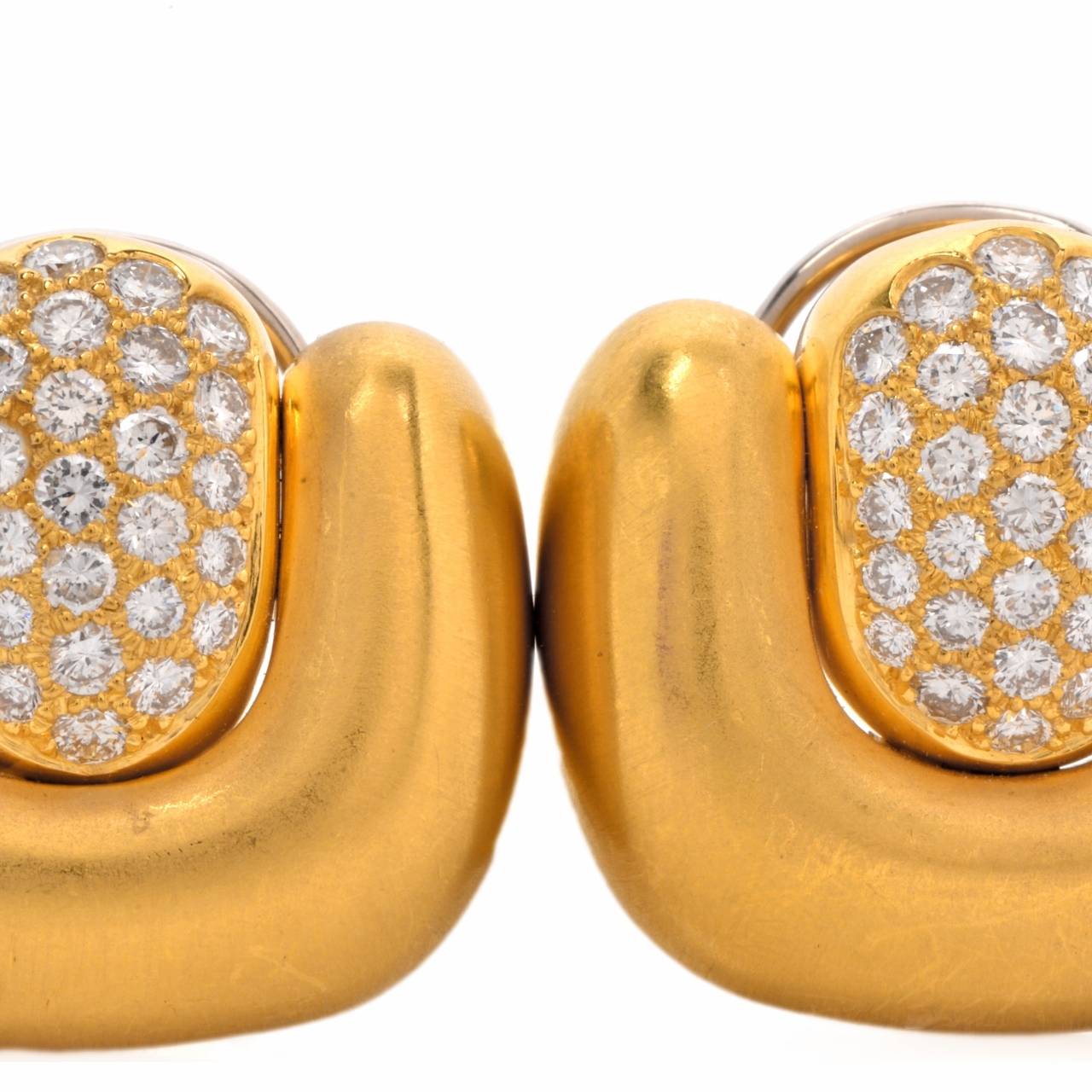 Women's Pave Diamond Satin Finish Gold Clip-on Earrings