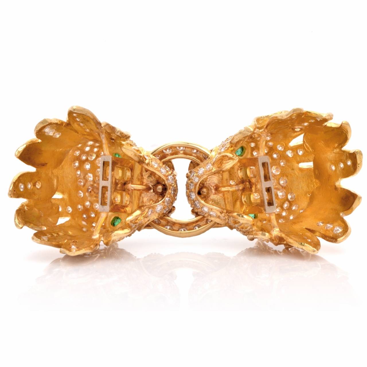 Large Pearl Emerald Diamond Gold Lion Heads Bracelet 1
