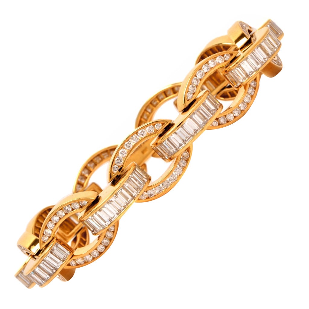 Magnificent Charles Krypell Baguette Diamond Gold Link Bracelet