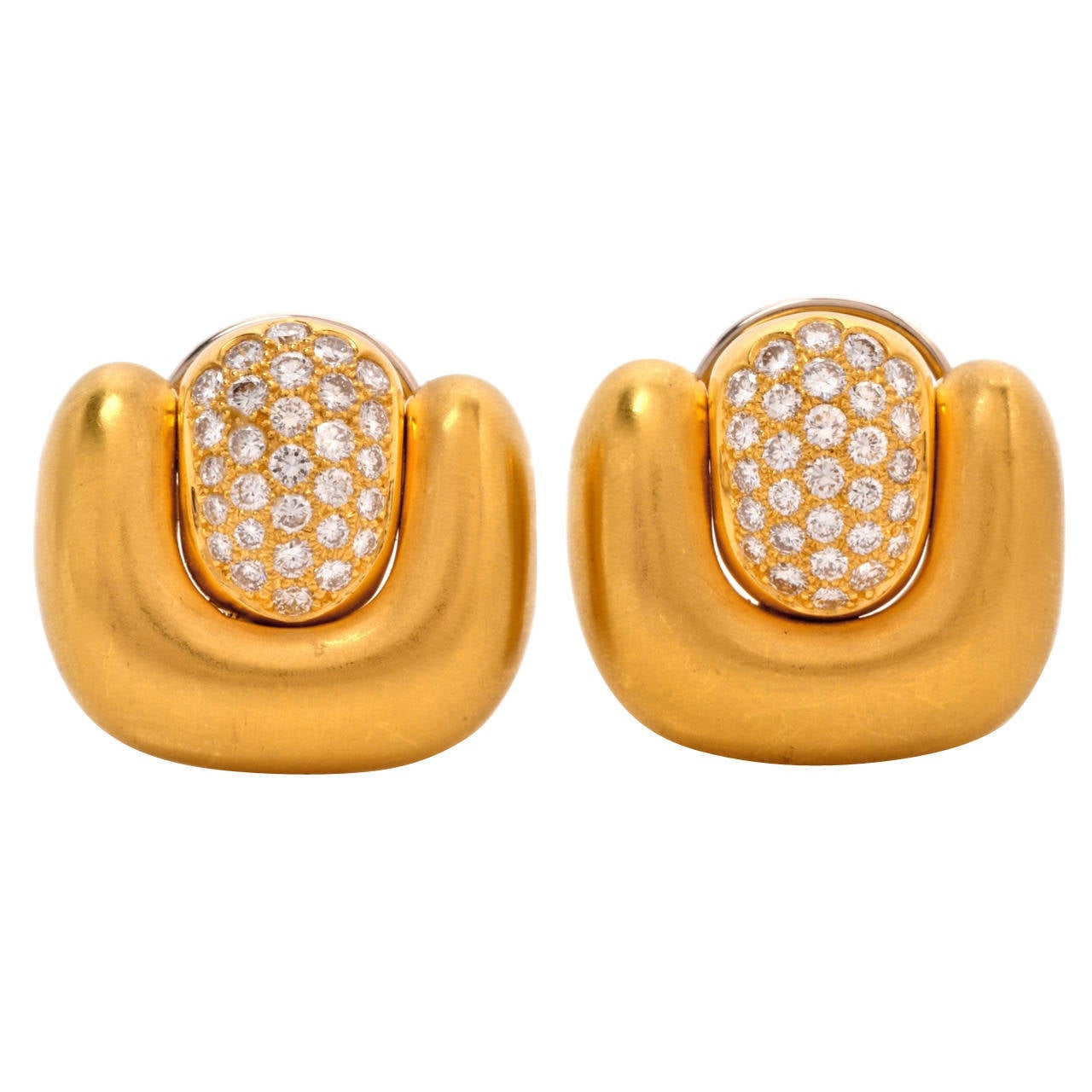 Pave Diamond Satin Finish Gold Clip-on Earrings