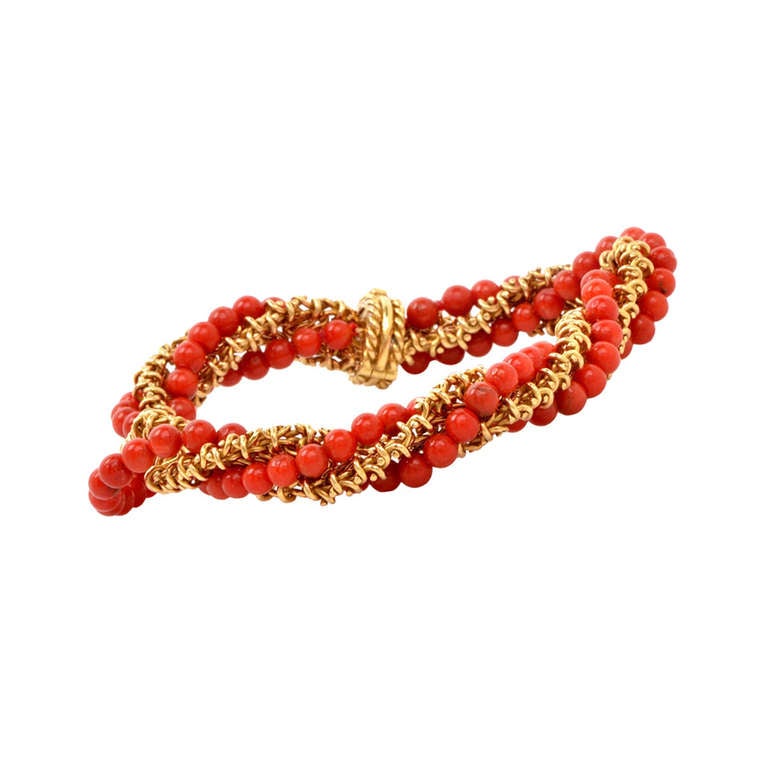 Red Coral Gold Bracelet