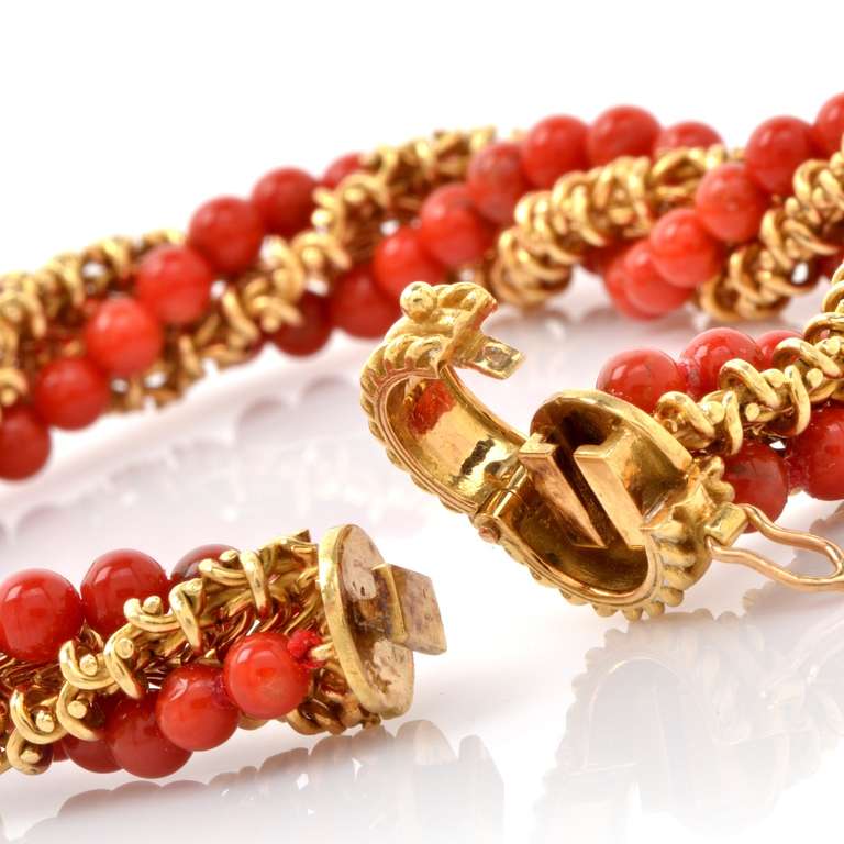 Women's Red Coral Gold Bracelet