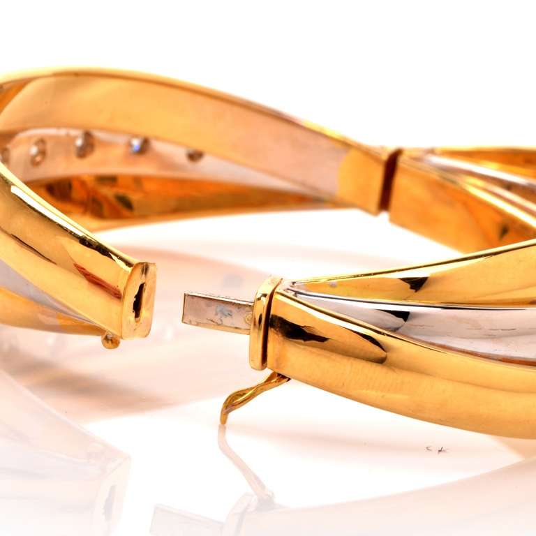 Diamond Bi-Tone Gold Bangle Bracelet 1