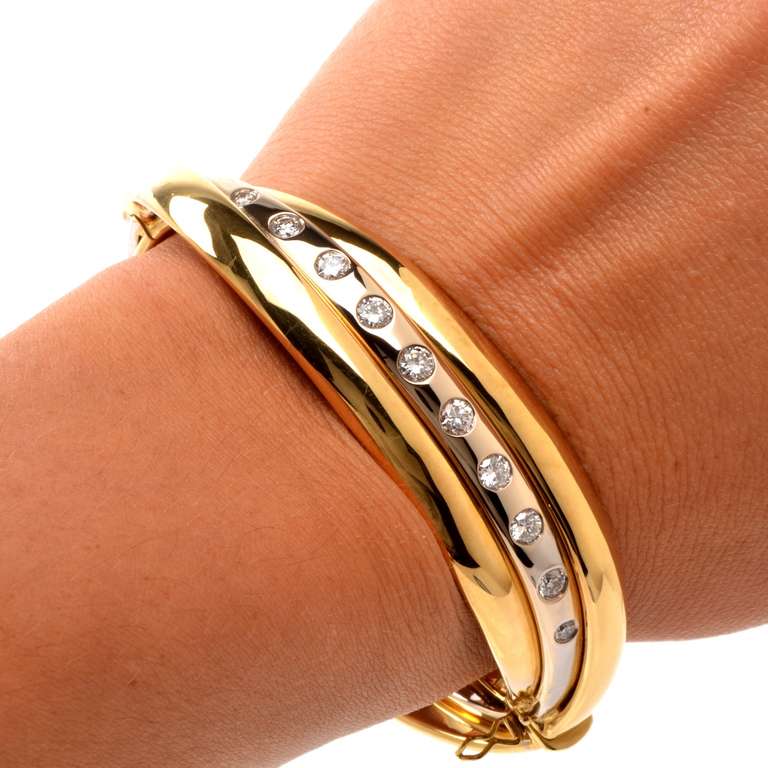 Diamond Bi-Tone Gold Bangle Bracelet 4