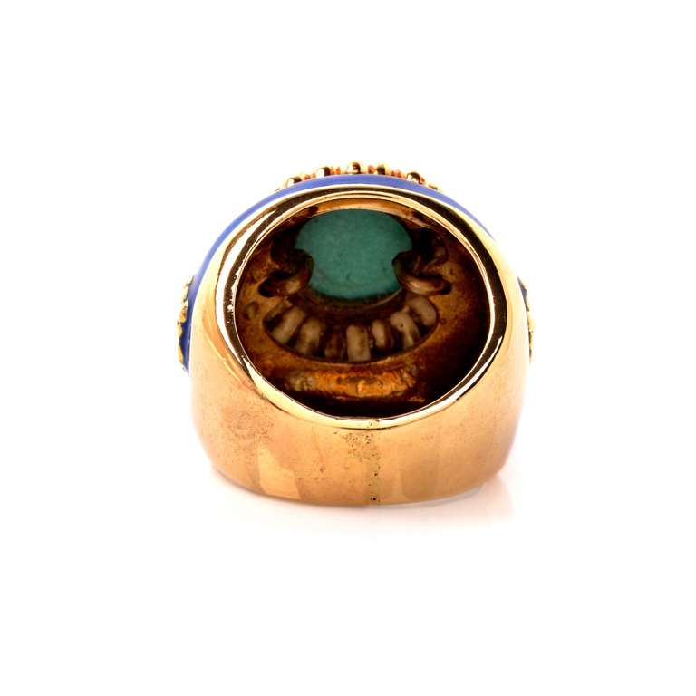 Women's Cabochon Turquoise Enamel Gold Cocktail Ring