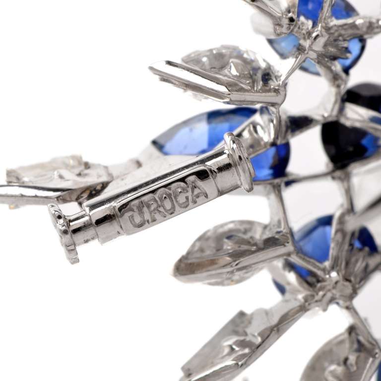Women's Diamond Sapphire Starburst Platinum Brooch Pin