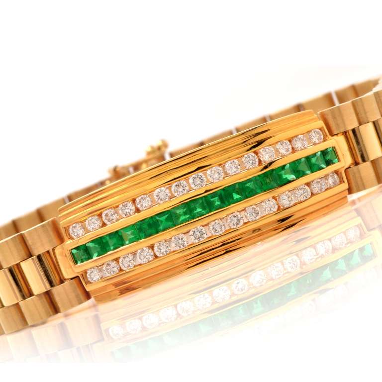 Emerald Diamond Gold Link Men's Bracelet at 1stDibs | mens emerald