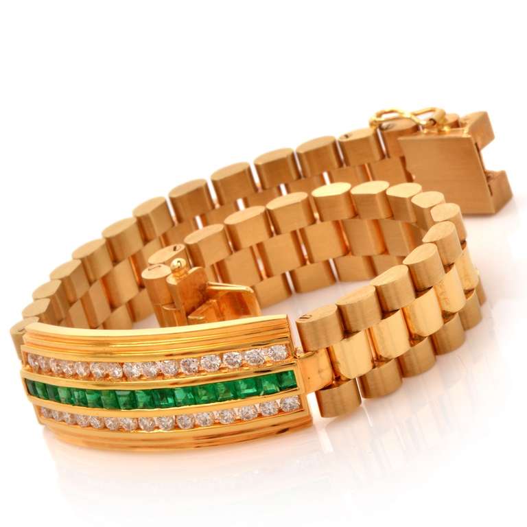 Smaragd-Diamant-Gold-Gliederarmband für Herren 1