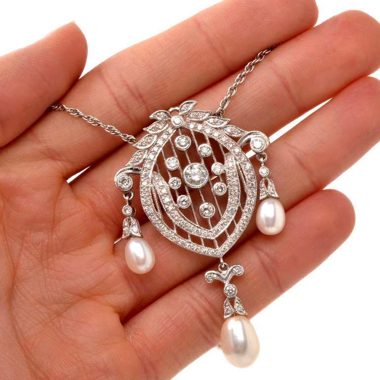 Diamond Pearl Gold Pendant Necklace 3