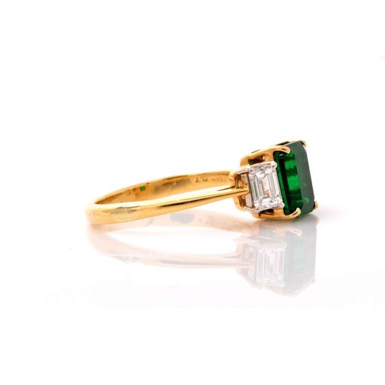 GIA Colombian Emerald Diamond Gold Engagement Ring In Excellent Condition In Miami, FL