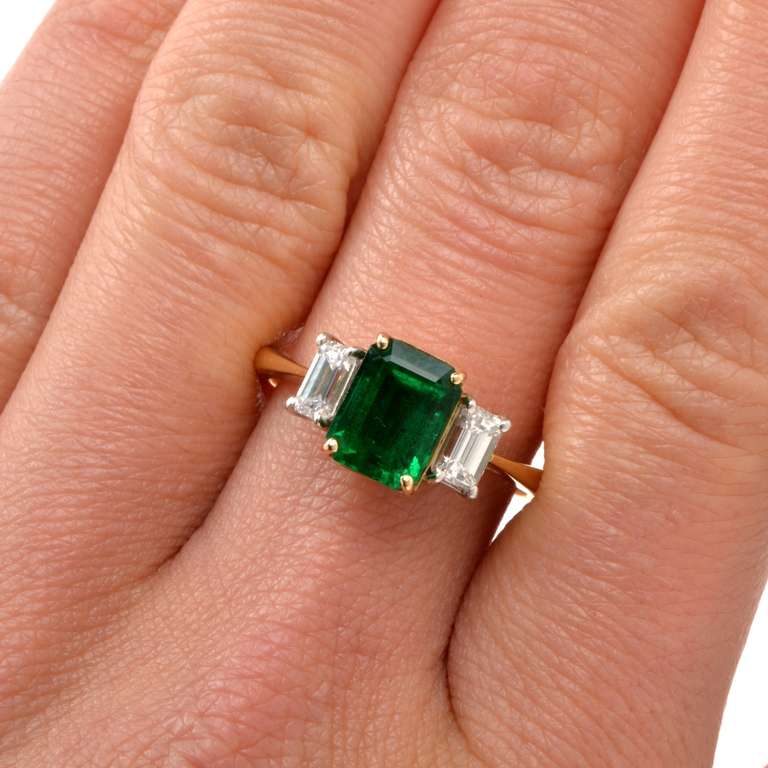 GIA Colombian Emerald Diamond Gold Engagement Ring 1