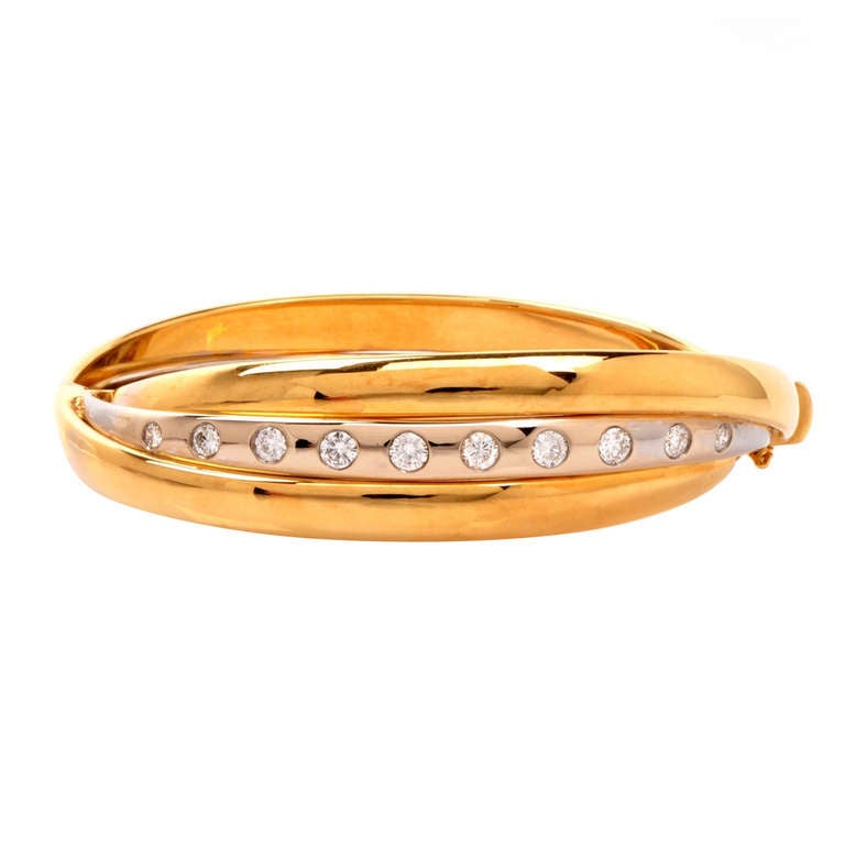 Diamond Bi-Tone Gold Bangle Bracelet